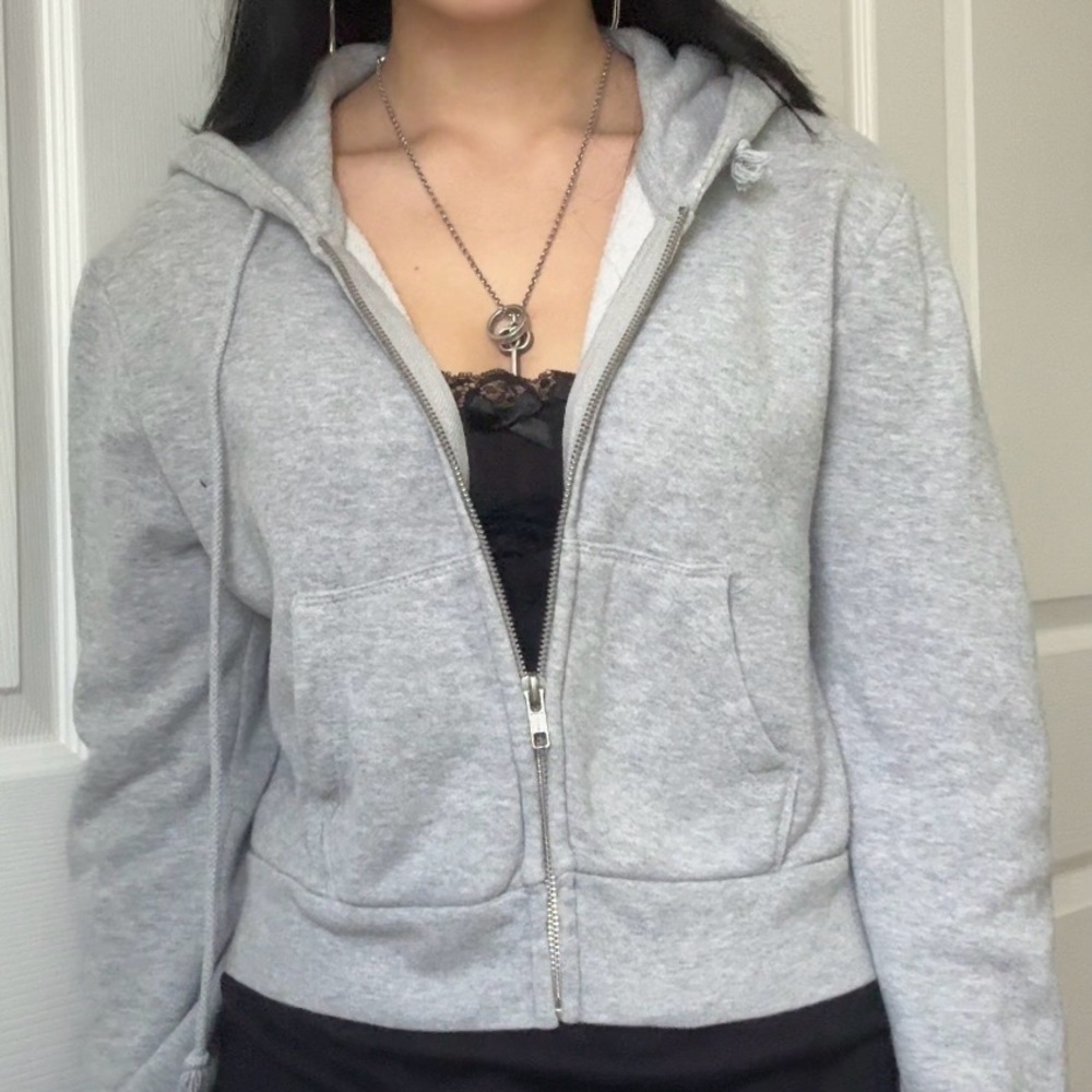 Brandy Melville Gray Crystal Zip-Up Hoodie